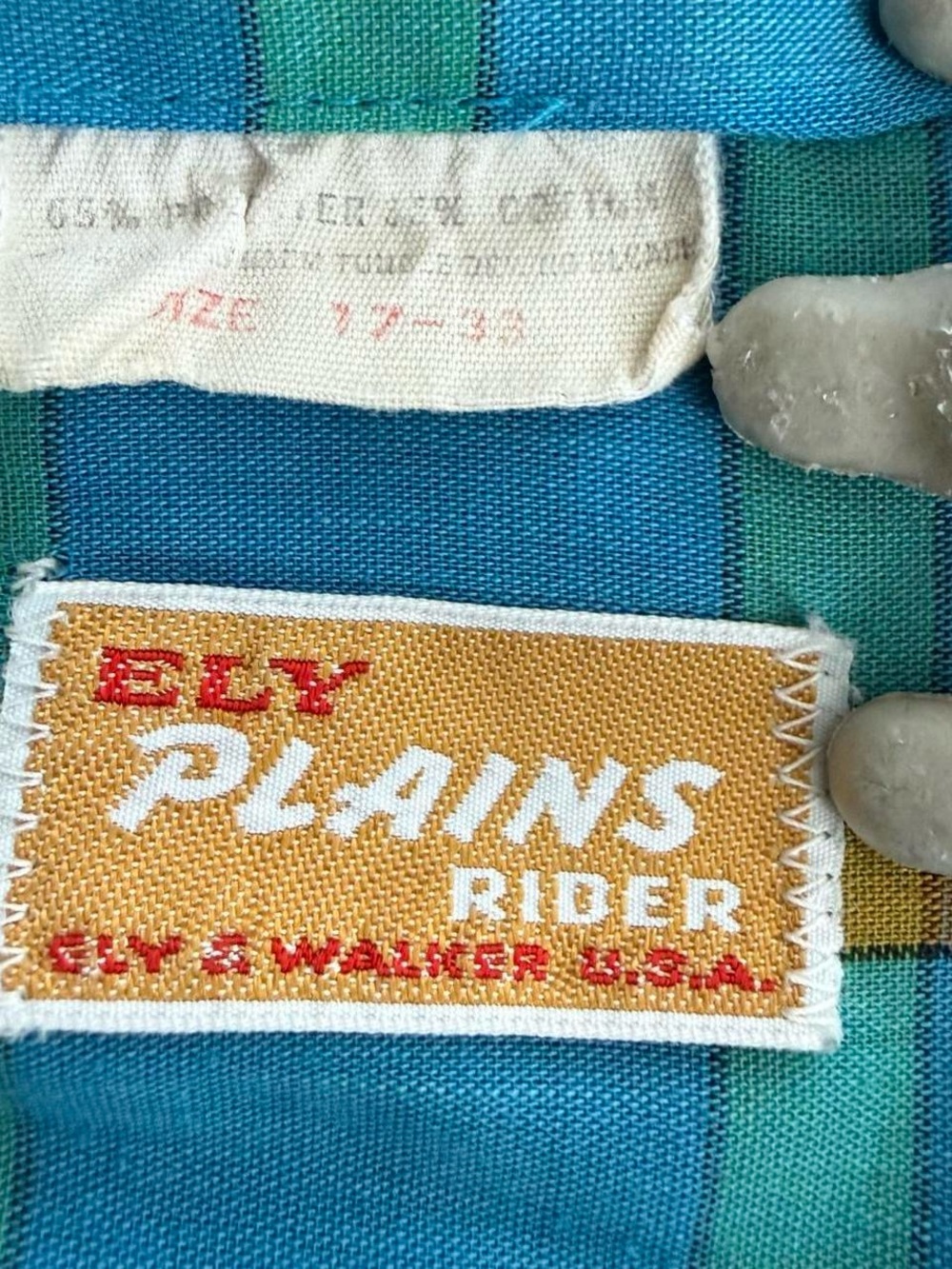 💀 SOLD 💀 Vintage 60s 70s Blue Plaid Pearl Snap Western Ely Plains ~ Size XL - Picture 6 of 8
